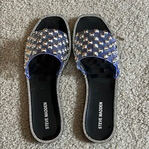 Steve Madden Black and Silver Women's Slide Sandals